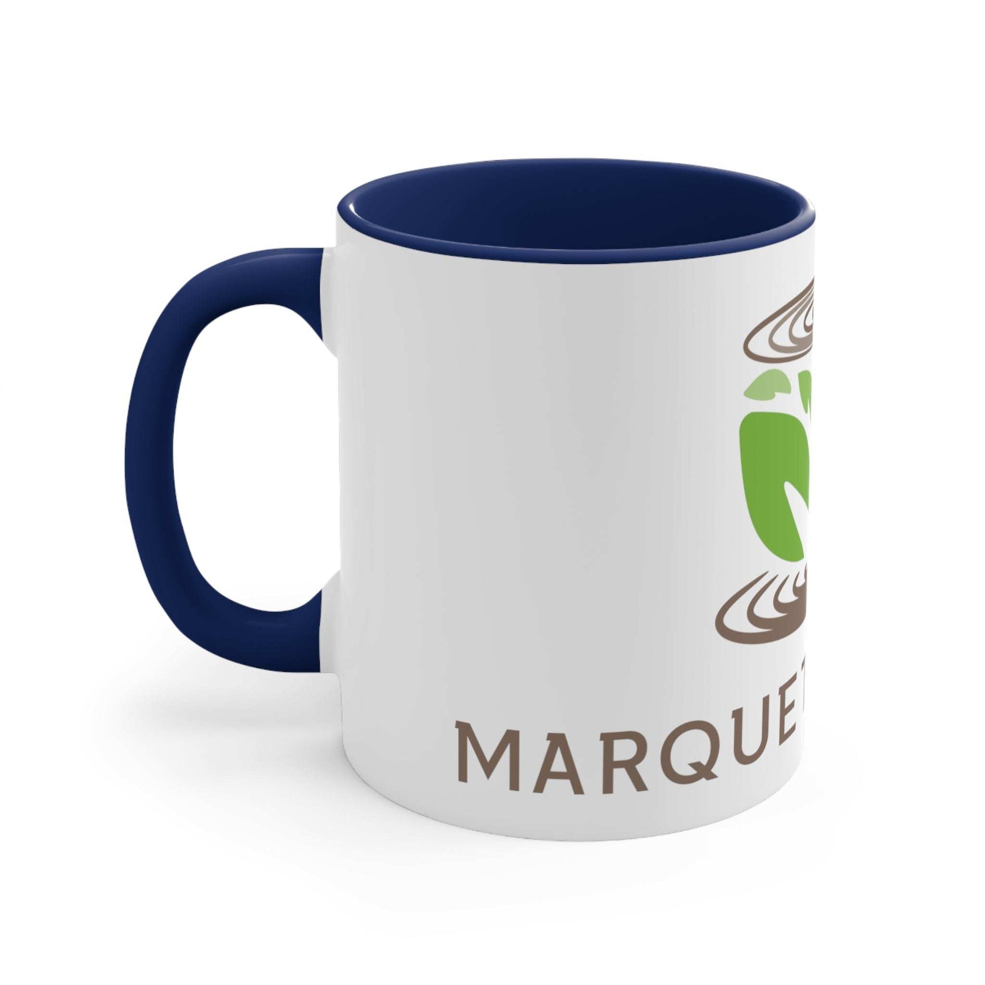 11oz  Navy Accented Marquette Coffee Logo Gift Mug 
